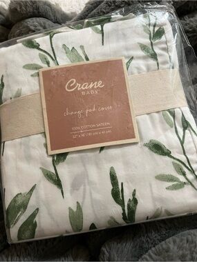 Crane Baby Green Leaf Changing Pad Cover - 100% Cotton Sateen